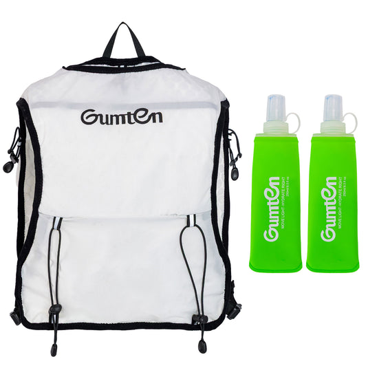 Gumten Running Vest for Women Men, Lightweight Hydration Vest with Dual 250ML Soft Flasks, Water Backpack Hydration Pack, Adjustable Running Tail Chest Bag for Hiking Race Marathon Cycling