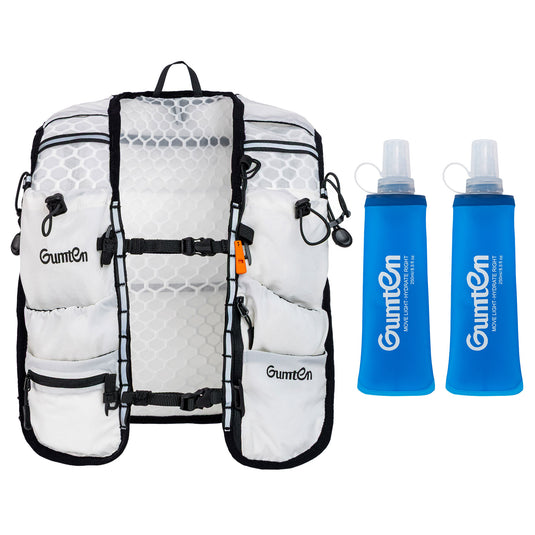 Gumten Running Vest for Women Men, Lightweight Hydration Vest with Dual 250ML Soft Flasks, Water Backpack Hydration Pack, Adjustable Running Tail Chest Bag for Hiking Race Marathon Cycling